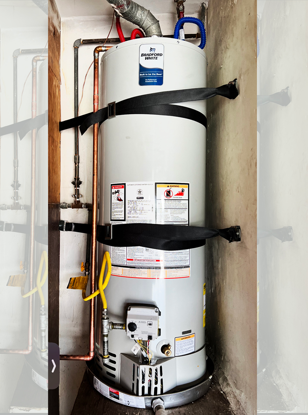 Bradford White 40 GAL WATER HEATER INSTILLATION UP TO CODE