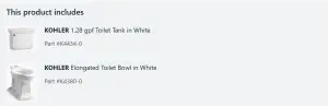 KOHLER 2 PIECE TOILET