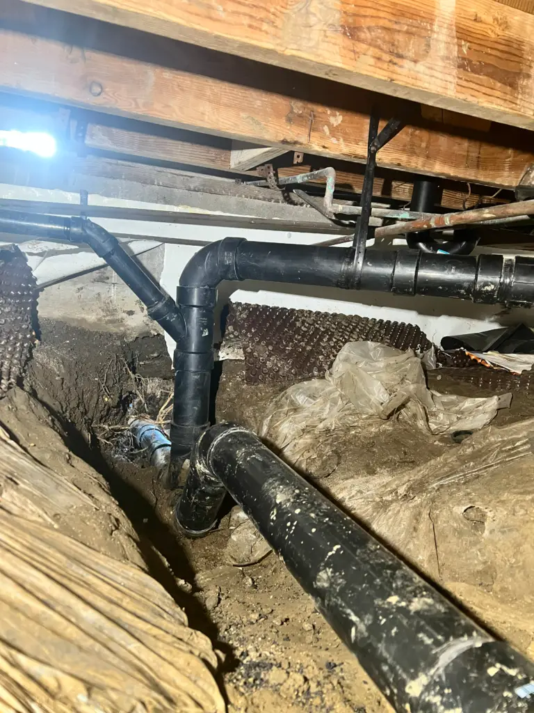 Fixed Broken Plumbing Drain Line leaking under house and creating excess moisture with new drain