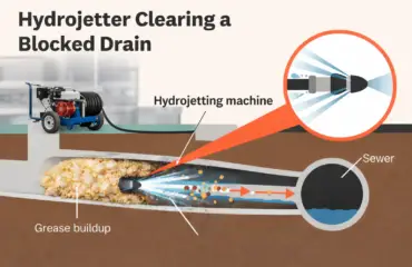 hydro-jetter clearing up clogged restaurant drain