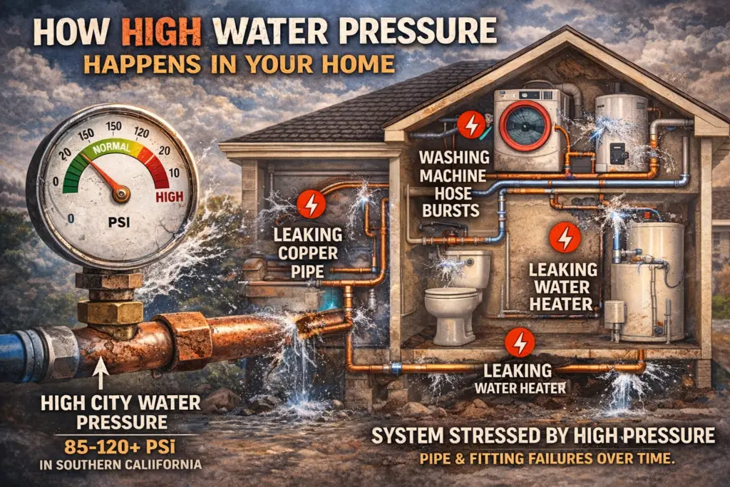 High Water Pressure in your home can burst your copper pipes.